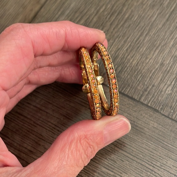 Vintage Orange Aurora Borealis Clip Hoop Earrings - Picture 6 of 15